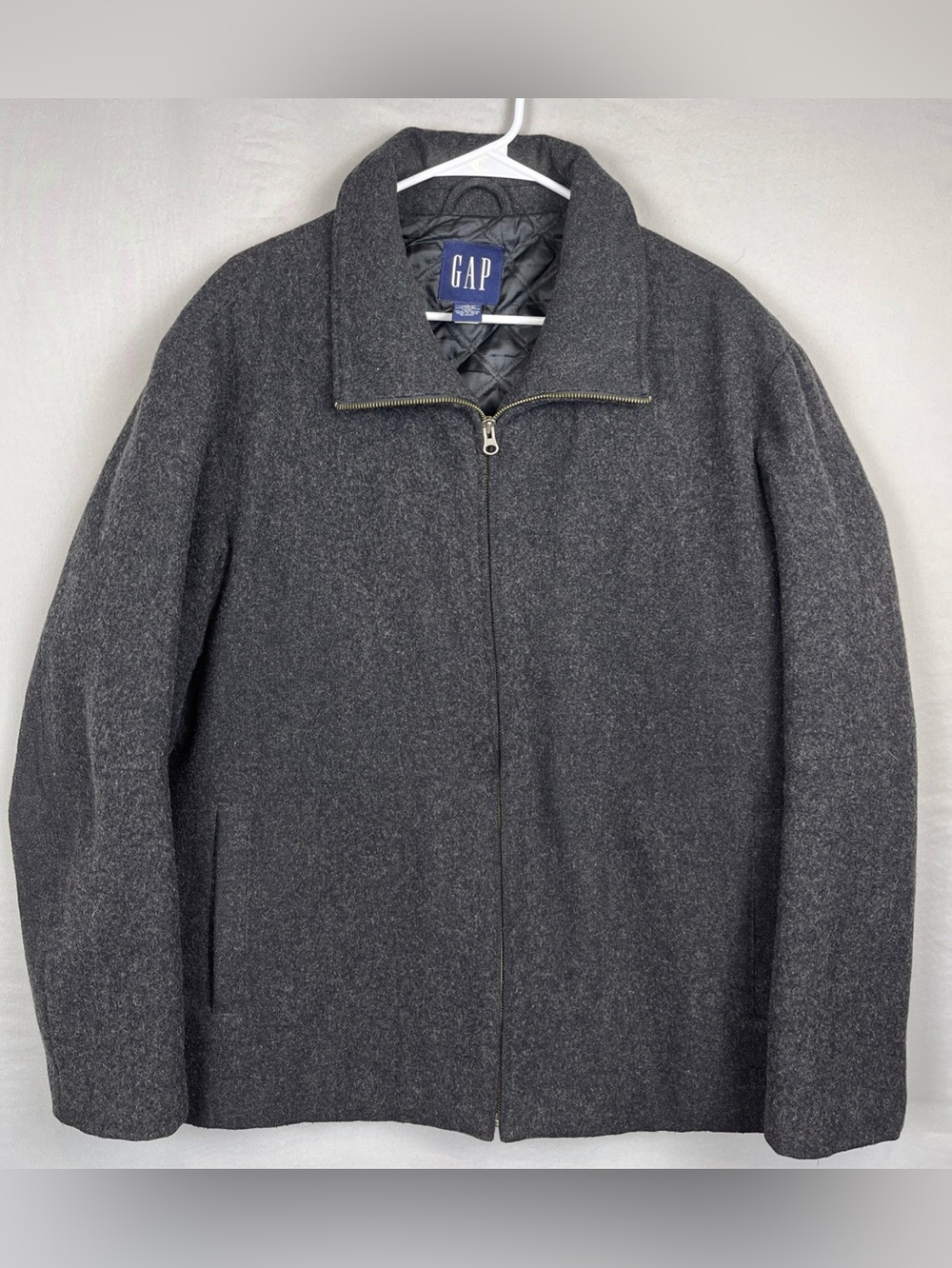 GAP Men's Dark Charcoal Zip-Up Wool Blend Jacket insulated men’s large bomber